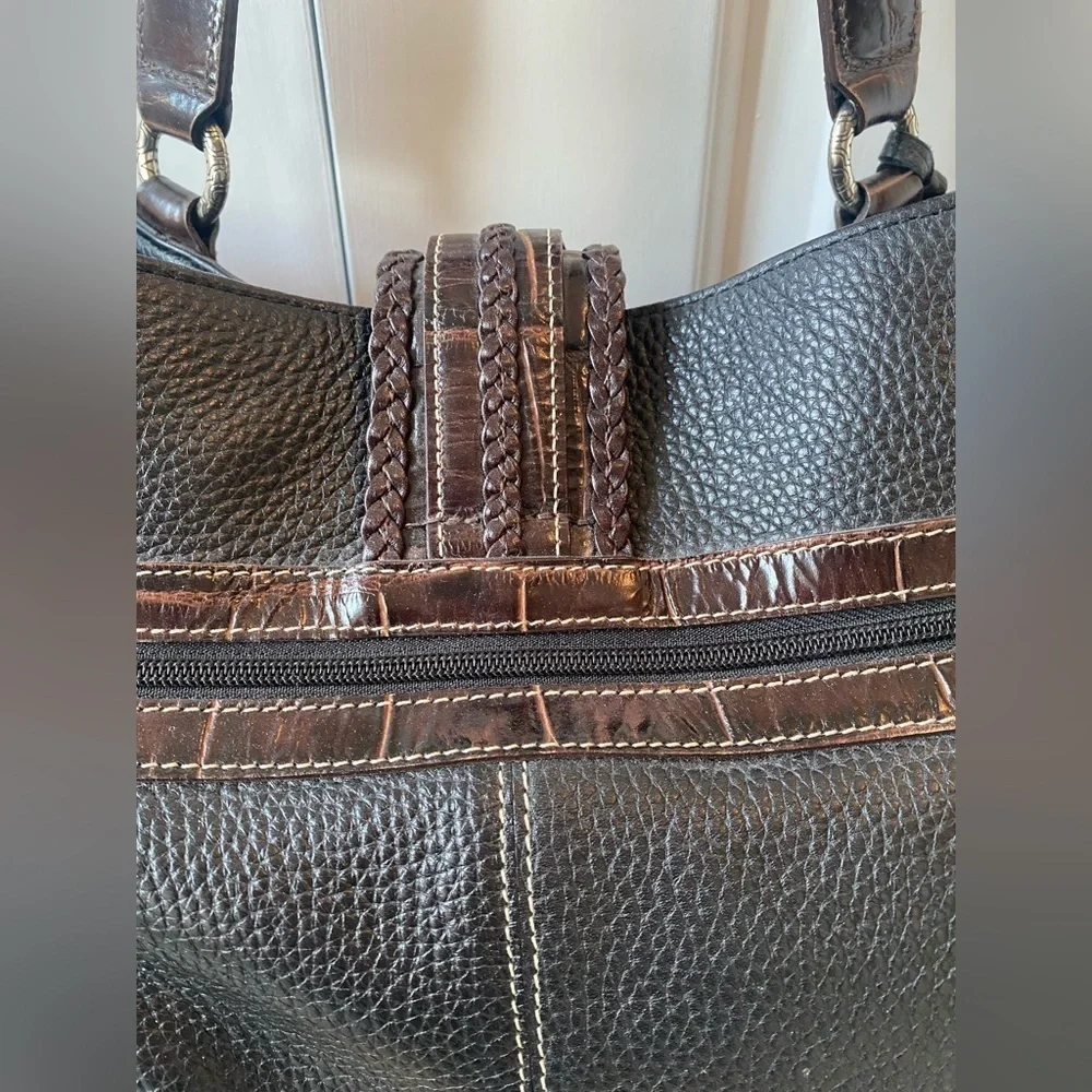 Brighton Croc and Pebbled Leather Satchel Style Handbag